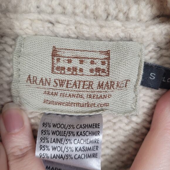 Aran Sweater Market oatmeal wool cashmere cable knit sweater Size small Preppy - Picture 3 of 10